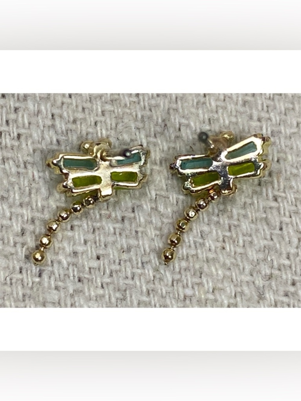 Blue green rhinestone dragonfly stud earrings - Picture 2 of 3